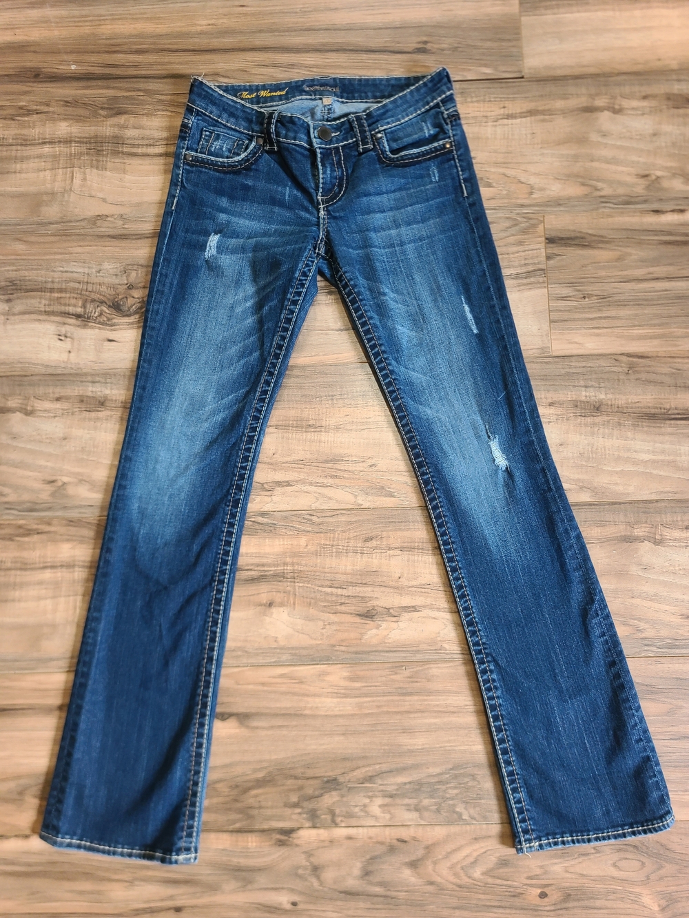 See Thru Soul Jeans 26in Bootcut Medium Wash With Flap Embroidered Pockets - Picture 3 of 8
